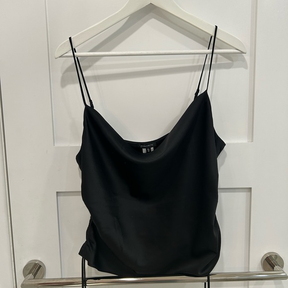 Dynamite Black Satin Drawstring Cowl Neck Cami Tank Top Ladies Size L - Picture 2 of 5